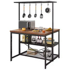 Isola da Cucina da 42" - Mobile per Microonde e Scaffale per Panettiere con Scaffali a 3 Livelli, 5 Ganci e Piano Rimovibile (Naturale)