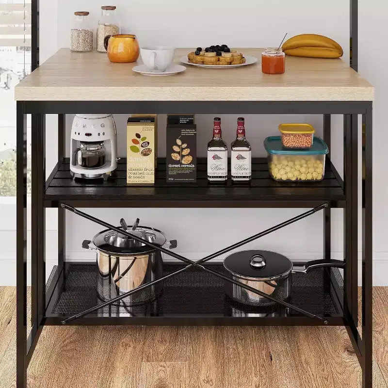 Isola da Cucina da 42" - Mobile per Microonde e Scaffale per Panettiere con Scaffali a 3 Livelli, 5 Ganci e Piano Rimovibile (Naturale)