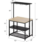 Isola da Cucina da 42" - Mobile per Microonde e Scaffale per Panettiere con Scaffali a 3 Livelli, 5 Ganci e Piano Rimovibile (Naturale)