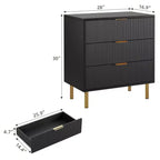 Comò Nero, Comò Moderno a 3 Cassetti per Camera da Letto con Maniglia Dorata e Cassetto Grande