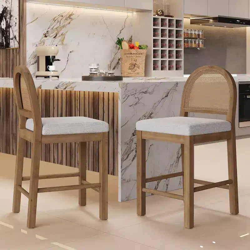 Sgabelli da bancone imbottiti Christopher Knight Home Kinich Boho in rattan e legno di gomma (set da 2)