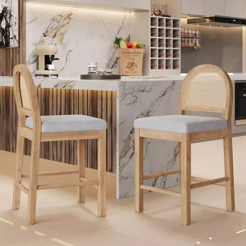 Sgabelli da bancone imbottiti Christopher Knight Home Kinich Boho in rattan e legno di gomma (set da 2)