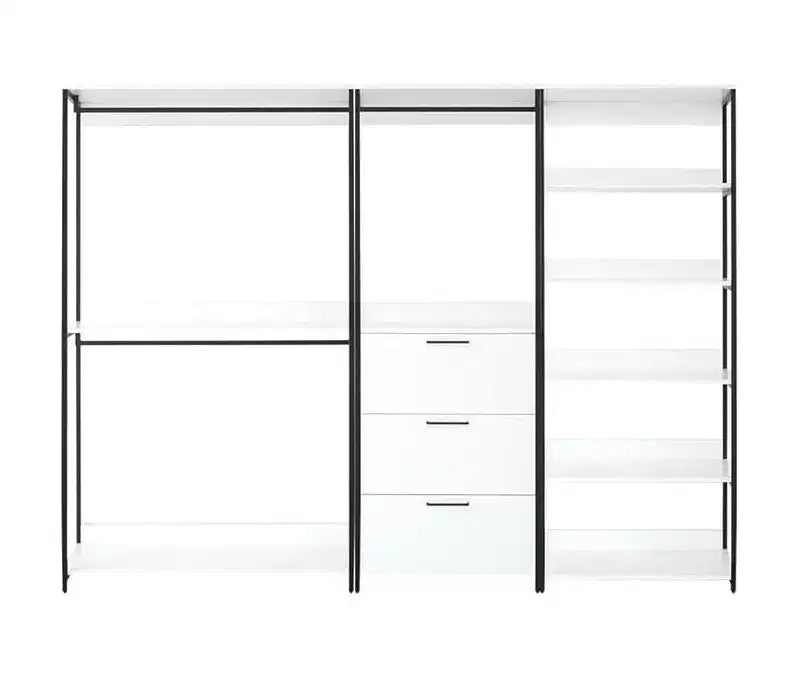 HomeStock Sistema Armadio in Composito di Legno Bianco da 197.3 cm H x 281.9 cm L per Organizzazione Universale con Cestini