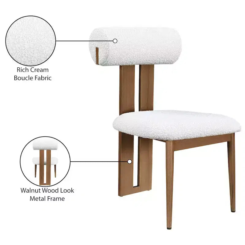 Meridian Furniture, Sedia da Pranzo Dario in Tessuto Bouclé Crema, Set da 2