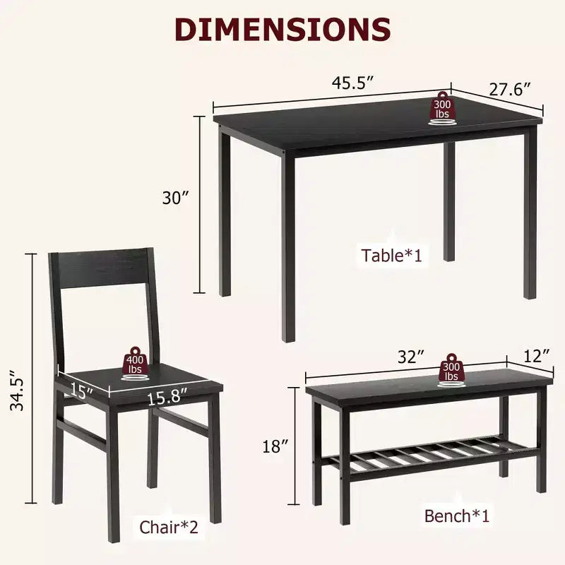 Set da pranzo per 4 persone, con panca e 2 sedie