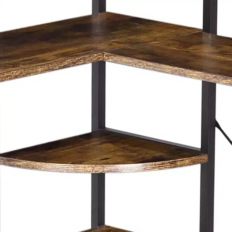 Acekool Libreria angolare a L a 5 ripiani, Scaffale angolare con struttura in metallo con ripiani aperti e pannelli curvi, Stile industriale vintage per soggiorno, ufficio