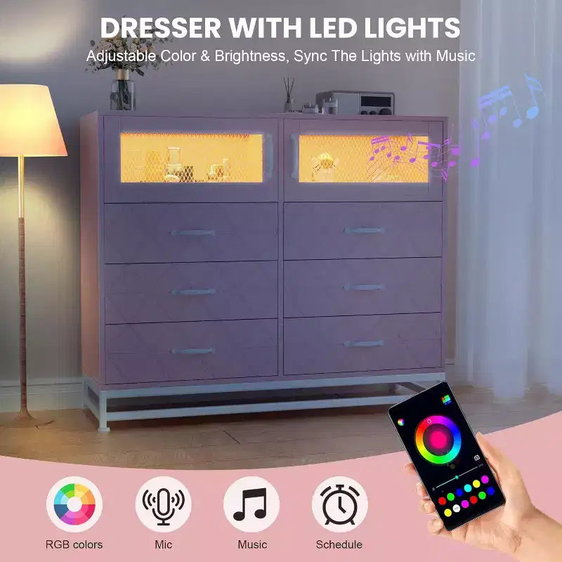 Acekool Cassettiera a 6 cassetti con mobiletto a 2 ante, Comò alto con stazione di ricarica, Mobile contenitore moderno per camera da letto, soggiorno, ingresso, ripostiglio