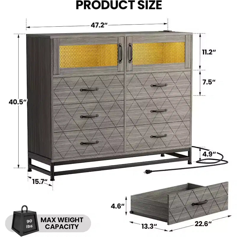 Acekool Cassettiera a 6 cassetti con mobiletto a 2 ante, Comò alto con stazione di ricarica, Mobile contenitore moderno per camera da letto, soggiorno, ingresso, ripostiglio
