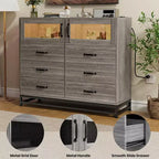 Acekool Cassettiera a 6 cassetti con mobiletto a 2 ante, Comò alto con stazione di ricarica, Mobile contenitore moderno per camera da letto, soggiorno, ingresso, ripostiglio