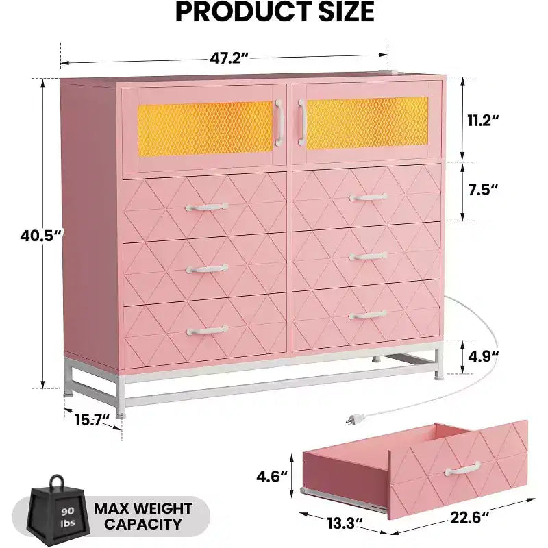 Acekool Cassettiera a 6 cassetti con mobiletto a 2 ante, Comò alto con stazione di ricarica, Mobile contenitore moderno per camera da letto, soggiorno, ingresso, ripostiglio