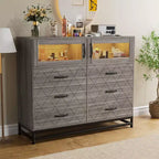 Acekool 6 Drawer Dresser with 2 Door Cabinet, Tall Organizer Chest with Power Station, Modern Storage for Bedroom, Living Room, Hallway, Closet