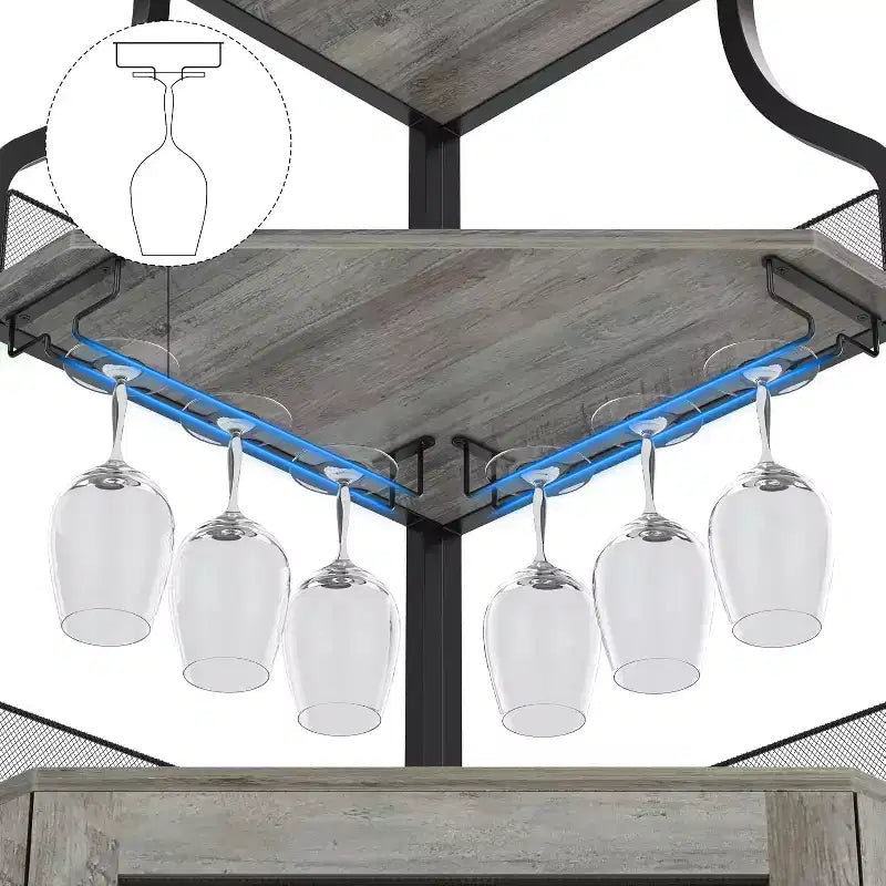 Mobile angolare da bar, mobile da vino industriale con ripiano regolabile, mobile per liquori a 5 livelli, mobile da bar per la casa, vetrina angolare