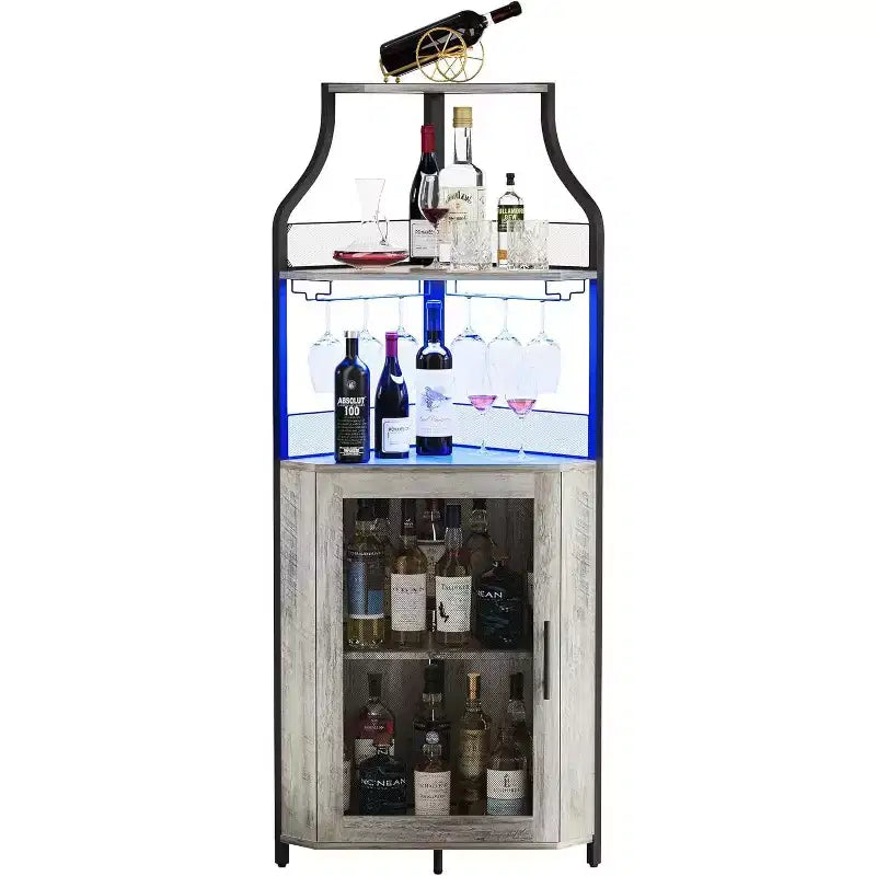 Mobile angolare da bar, mobile da vino industriale con ripiano regolabile, mobile per liquori a 5 livelli, mobile da bar per la casa, vetrina angolare