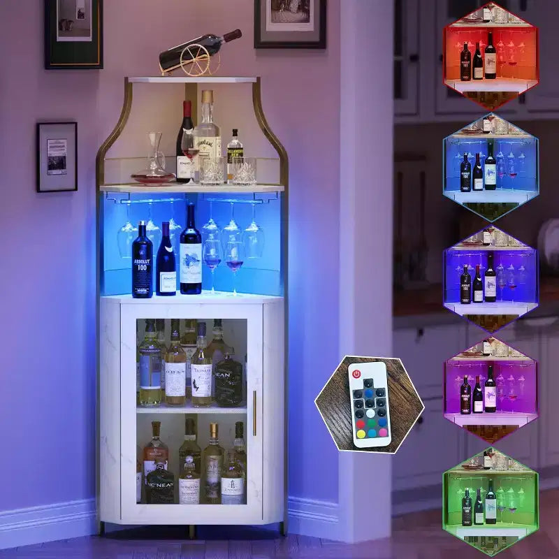 Mobile angolare da bar, mobile da vino industriale con ripiano regolabile, mobile per liquori a 5 livelli, mobile da bar per la casa, vetrina angolare