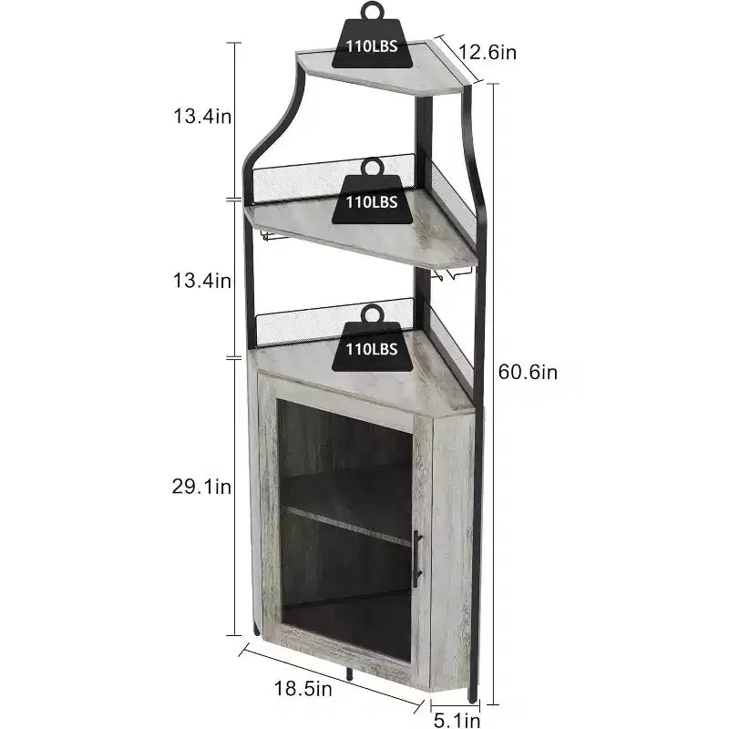Mobile angolare da bar, mobile da vino industriale con ripiano regolabile, mobile per liquori a 5 livelli, mobile da bar per la casa, vetrina angolare