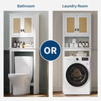 Mobile Contenitore Sopra il WC Alto 160 cm, Mobiletto Bagno Stile Rustico con Ripiano Regolabile, Scaffale Salvaspazio per Bagno Lavanderia