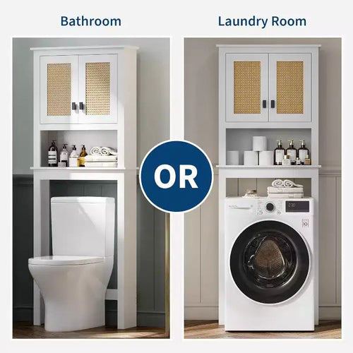 Mobile Contenitore Sopra il WC Alto 160 cm, Mobiletto Bagno Stile Rustico con Ripiano Regolabile, Scaffale Salvaspazio per Bagno Lavanderia