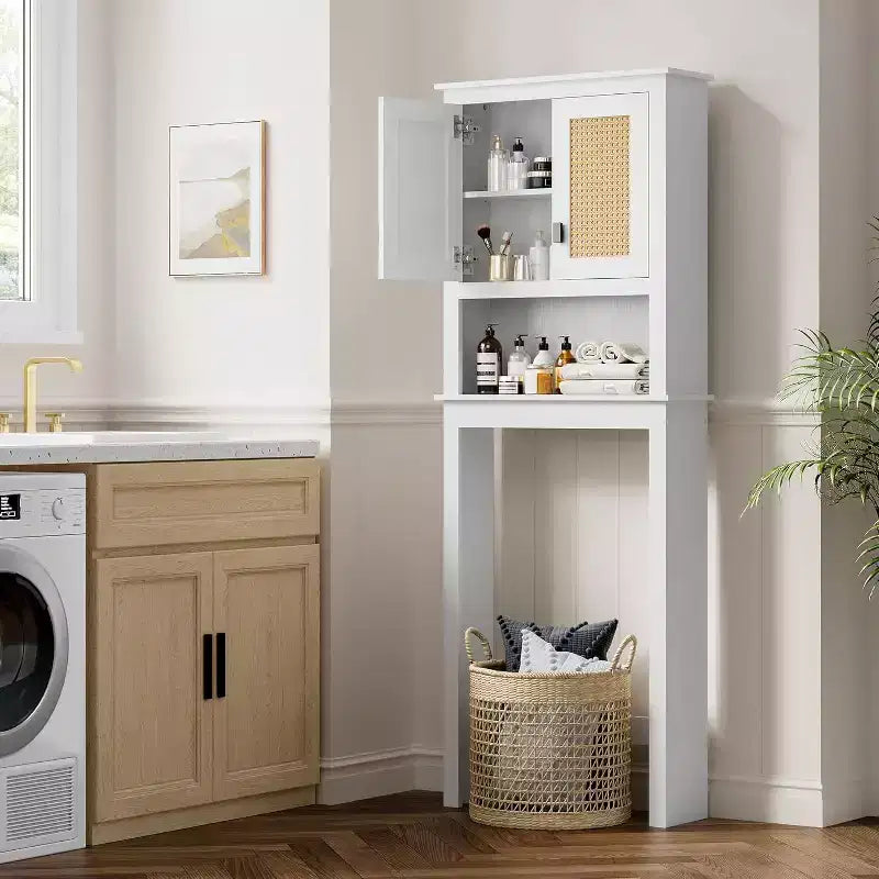 Mobile Contenitore Sopra il WC Alto 160 cm, Mobiletto Bagno Stile Rustico con Ripiano Regolabile, Scaffale Salvaspazio per Bagno Lavanderia