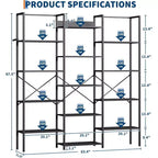 Acekool Scaffale a tre colonne a 5 ripiani, 14 ripiani regolabili, ampia libreria industriale per soggiorno, ufficio, marrone rustico