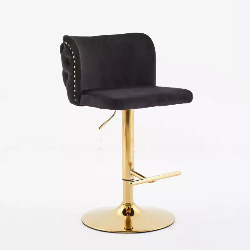 CLIHOME Set di 2 Sgabelli da Bar Girevoli Regolabili in Altezza con Base Dorata, Sgabelli da Bar Classici Rivestiti in Velluto