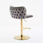 CLIHOME Set di 2 Sgabelli da Bar Girevoli Regolabili in Altezza con Base Dorata, Sgabelli da Bar Classici Rivestiti in Velluto