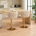 CLIHOME Set di 2 Sgabelli da Bar Girevoli Regolabili in Altezza con Base Dorata, Sgabelli da Bar Classici Rivestiti in Velluto