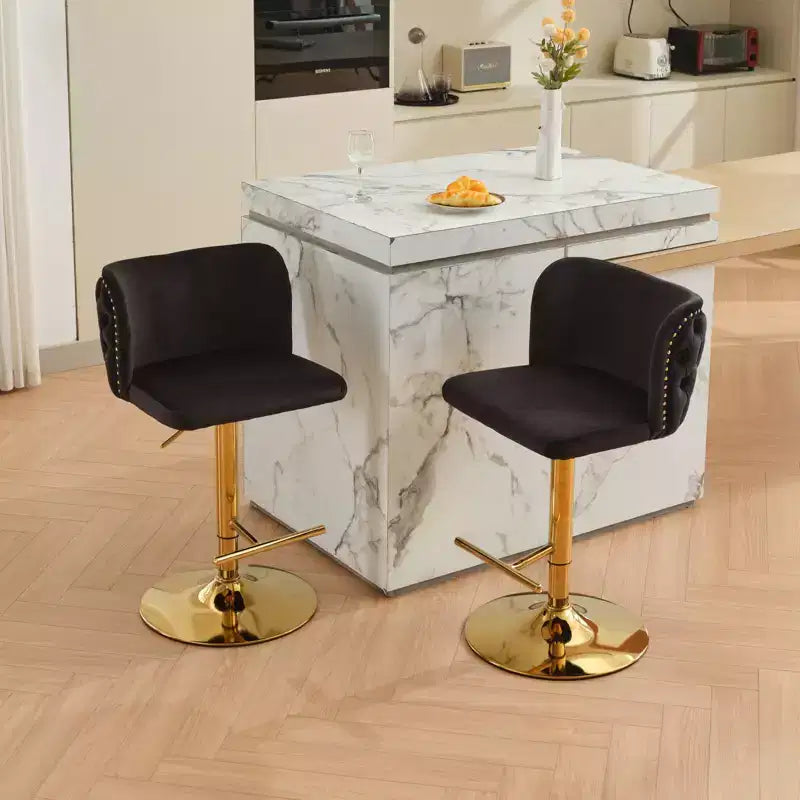 CLIHOME Set di 2 Sgabelli da Bar Girevoli Regolabili in Altezza con Base Dorata, Sgabelli da Bar Classici Rivestiti in Velluto
