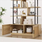 Libreria in Rattan, alta 71,1, scaffale industriale a 5 ripiani con mobiletto e anta, mensole a vista, struttura in metallo, scaffale in stile rustico/boho
