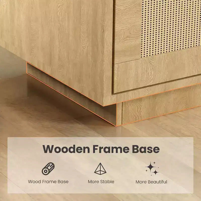 Libreria a 5 Ripiani in Legno con Ante in Rattan - Scaffale Boho Alto 160 cm con Mobile Contenitore in Legno Naturale e Rattan Intrecciato