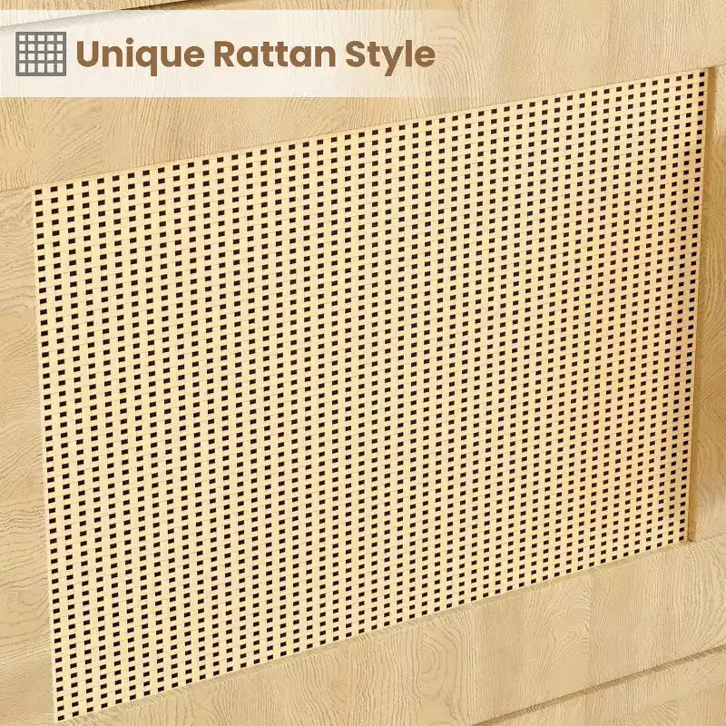 Libreria a 5 Ripiani in Legno con Ante in Rattan - Scaffale Boho Alto 160 cm con Mobile Contenitore in Legno Naturale e Rattan Intrecciato