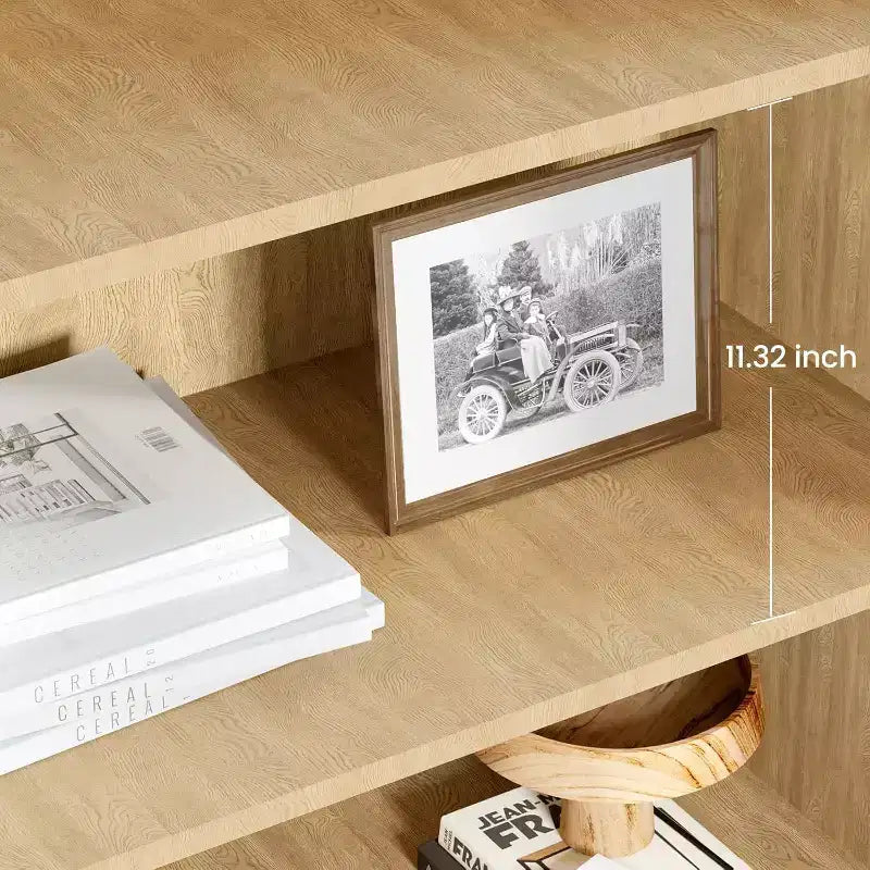 Libreria a 5 Ripiani in Legno con Ante in Rattan - Scaffale Boho Alto 160 cm con Mobile Contenitore in Legno Naturale e Rattan Intrecciato