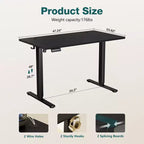 Scrivania elettrica ergonomica ad altezza regolabile con struttura in metallo a T e memorie preimpostate Postazione di lavoro moderna per computer 55.10x23.60x46.60-Nero
