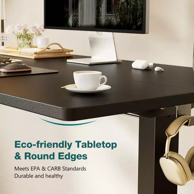 Scrivania elettrica ergonomica ad altezza regolabile con struttura in metallo a T e memorie preimpostate Postazione di lavoro moderna per computer 55.10x23.60x46.60-Nero