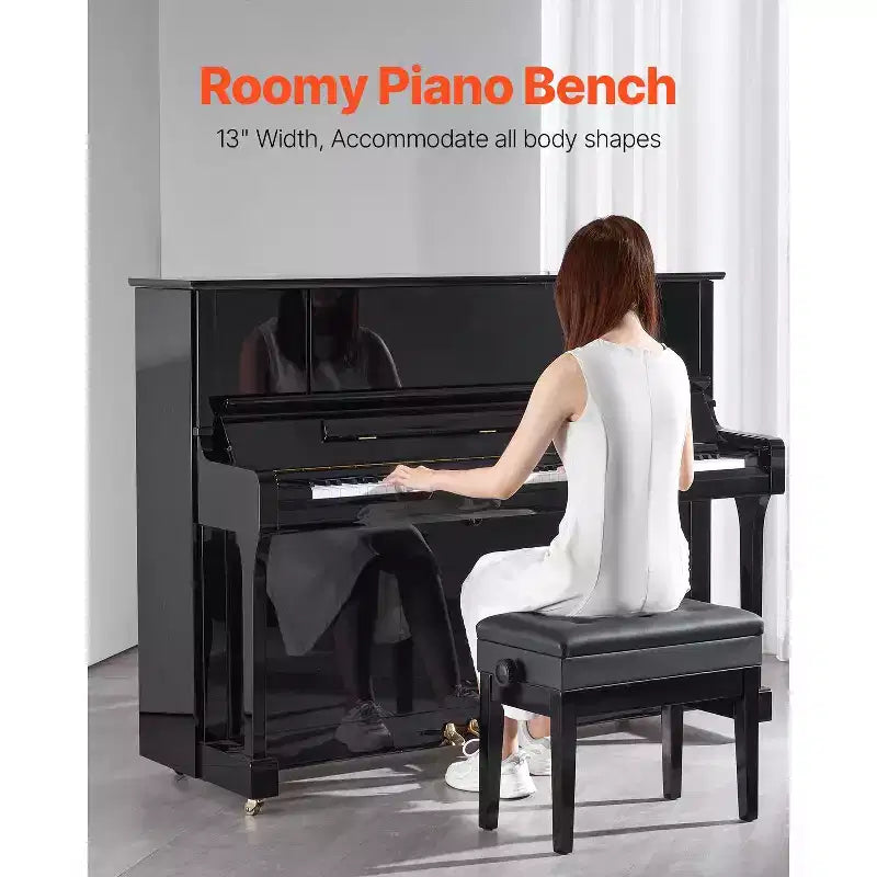 Panca per pianoforte VEVOR, 55,88 x 33,02 x 49,02 cm, sedia per pianoforte con tastiera, altezza regolabile da 49 a 57,9 cm, cuscino imbottito, vano portaoggetti, nero