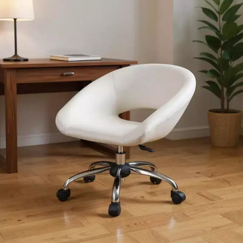 Sedia da ufficio girevole regolabile in altezza HomeRoots in ecopelle bianca e argento