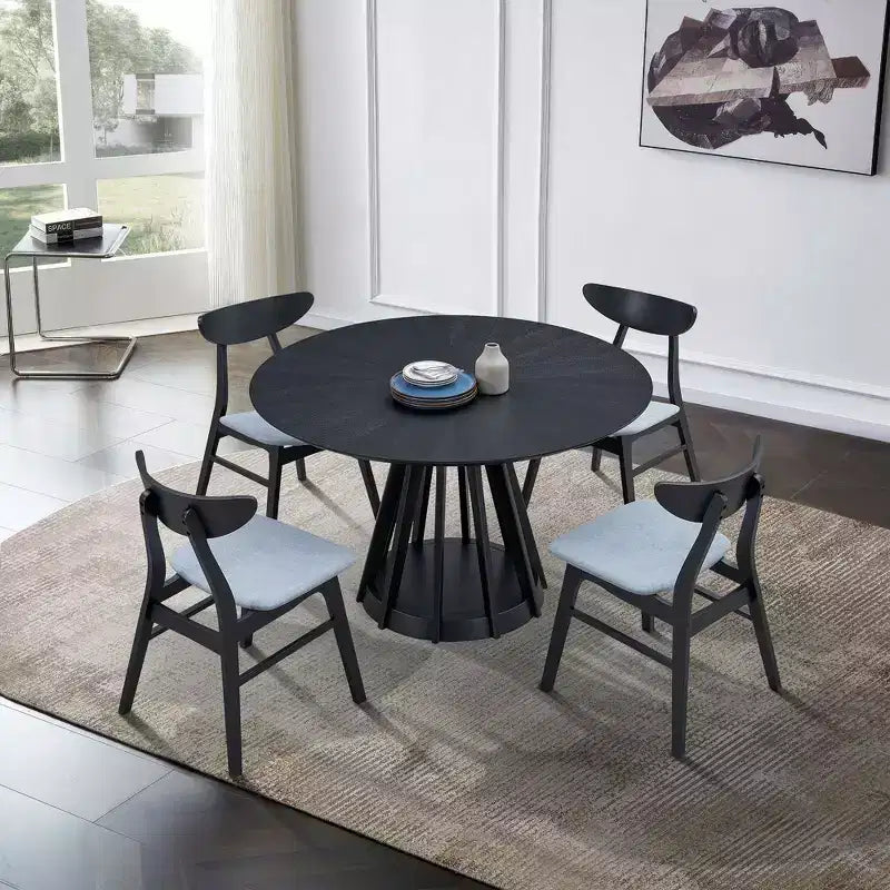 Tavolo da pranzo rotondo moderno Okak 47, in legno, per 4 persone, con piedistallo robusto, per casa, cucina