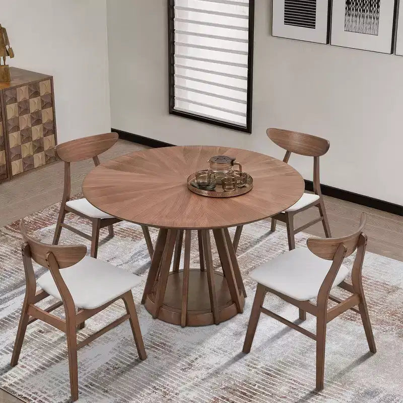 Tavolo da pranzo rotondo moderno Okak 47, in legno, per 4 persone, con piedistallo robusto, per casa, cucina