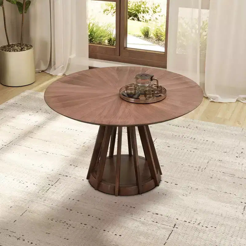 Tavolo da pranzo rotondo moderno Okak 47, in legno, per 4 persone, con piedistallo robusto, per casa, cucina