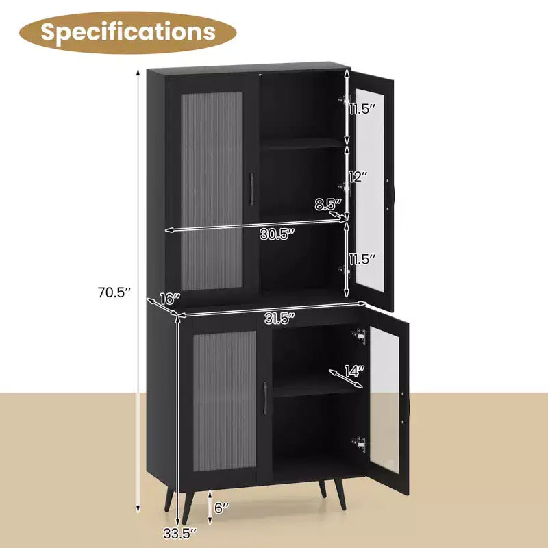 Dispensa da cucina Costway con ante scanalate traslucide e ripiano regolabile