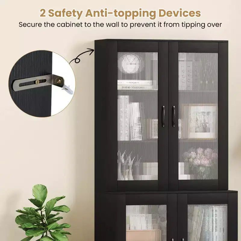 Dispensa da cucina Costway con ante scanalate traslucide e ripiano regolabile