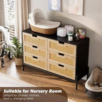 Comò con 6 cassetti in rattan naturale, cassettiera in legno, armadietto contenitore rustico con gambe in metallo, cassettiera moderna per camera da letto, soggiorno