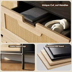 Comò con 6 cassetti in rattan naturale, cassettiera in legno, armadietto contenitore rustico con gambe in metallo, cassettiera moderna per camera da letto, soggiorno