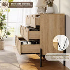 Comò con 6 cassetti in rattan naturale, cassettiera in legno, armadietto contenitore rustico con gambe in metallo, cassettiera moderna per camera da letto, soggiorno