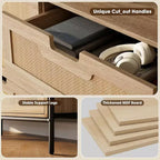 Comò con 6 cassetti in rattan naturale, cassettiera in legno, armadietto contenitore rustico con gambe in metallo, cassettiera moderna per camera da letto, soggiorno