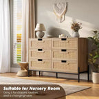 Comò con 6 cassetti in rattan naturale, cassettiera in legno, armadietto contenitore rustico con gambe in metallo, cassettiera moderna per camera da letto, soggiorno