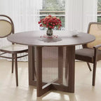 46 inch Round Brown Rattan Dining Table for 4-6 People Suitable for Dining Room and Living Room