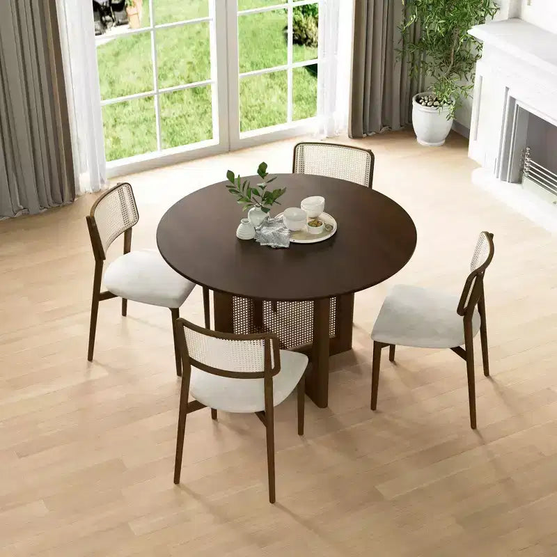 Tavolo da pranzo rotondo in rattan marrone da 46 pollici per 4-6 persone, adatto a sala da pranzo e soggiorno