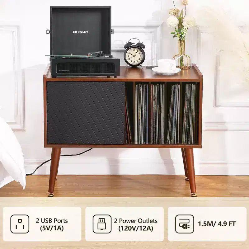 Mobile per Giradischi con Portadischi in Vinile, Tavolino per Giradischi con Capacità Fino a 300 Album, Supporto per Giradischi con Stazione di Ricarica per Soggiorno Camera da Letto