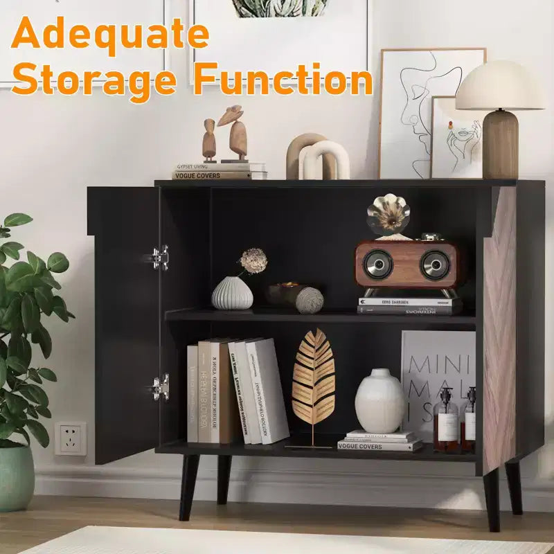 Mobiletto pensile moderno con ante, credenza a buffet con ante, credenza a buffet con finitura in legno e vani portaoggetti
