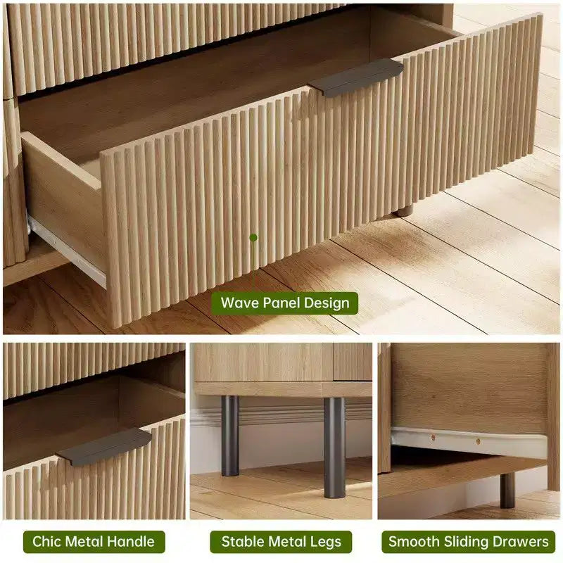 Cassettiera a 5 cassetti scanalata per camera da letto, cassettiera moderna in legno con cassetti ampi, organizer per armadio con dispositivo antiribaltamento
